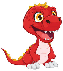 A friendly red dinosaur smiling happily.