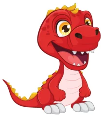 Fototapete Kinder A friendly red dinosaur smiling happily.