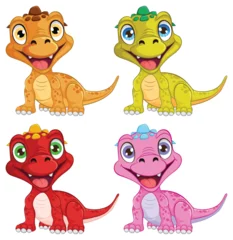 Fototapete Kinder Four cute dinosaurs with cheerful expressions