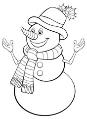 Happy snowman illustration with festive holiday attire.