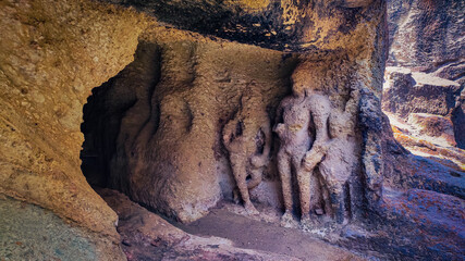 old broken statue at jogeshwari caves in mumbai in india.