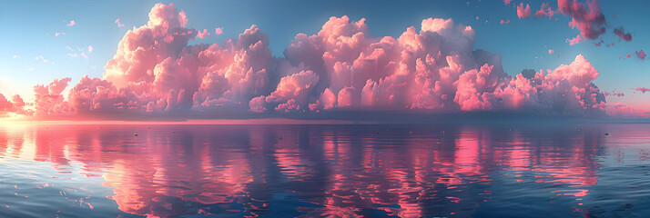  Pink sunset with moon on nature background ,
Pink Clouds Floating Above the Sea 
