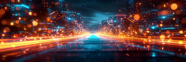 Beautiful background image in bright blurry colors with glowing lines,
Speed Movement Blue and Orange High-Tech Technolog