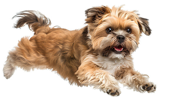 Healthy Shih Tzu dog jumping, isolated on transparent background