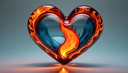 glass heart, flames on the inside - obrazy, fototapety, plakaty