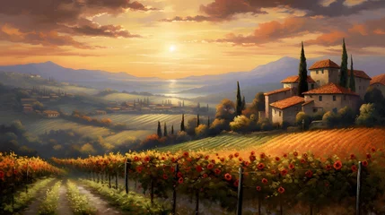Foto auf Glas Panoramic view of Tuscany in Italy at sunset. © Iman