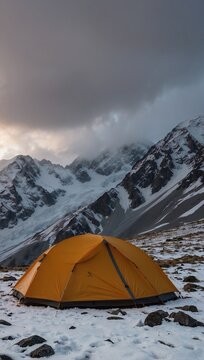 4 season camping tent in the mountains of the Andes Mountains