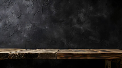 Empty wooden table on black background Free space for displaying products