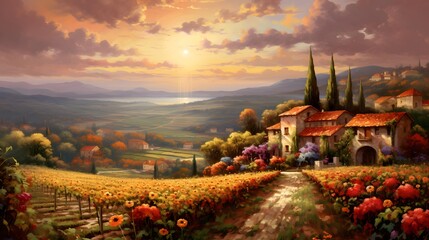 Landscape of Tuscany, Italy. Panoramic image
