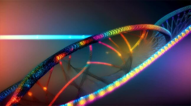 DNA Helix on Black Background with DNA Structure. 3D render of a molecule with rollercoaster tracks forming a helix structure