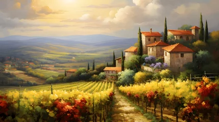 Fotobehang Panoramic view of vineyard in Tuscany, Italy © Iman