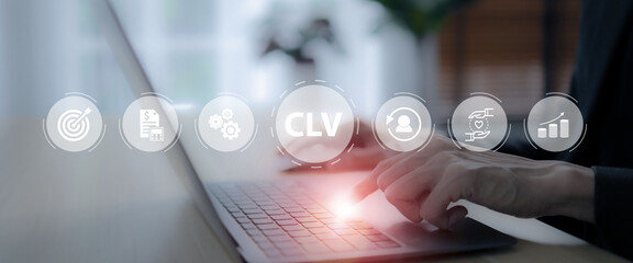 CLV Customer Lifetime Value concept. Increasing CLV marketing strategy planning, optimizing CLV to...