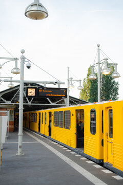 Yellow train on S-Bahn station in Berlin 