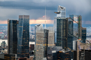 Exterior of modern skyscraper buildings with glass walls