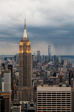 Empire State Building with lights in New York city
