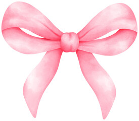 Pink coquette ribbon bow watercolor illustration - obrazy, fototapety, plakaty