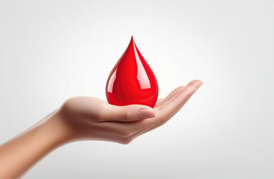 World donor day concept with hand holding paper red drop on white background