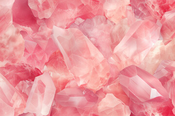Close-up of a pile of semi-precious rose quartz crystals.