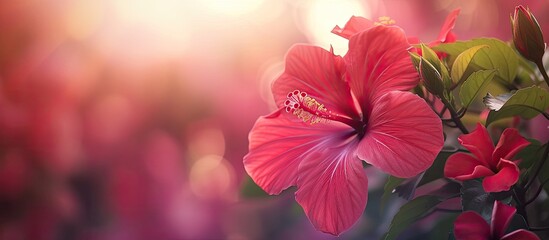 This close-up shot features a vase filled with a beautiful arrangement of red hibiscus flowers. The vibrant blooms contrast against the subtle vase, creating a striking visual.