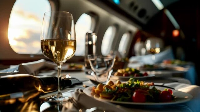 Indulge in a lavish dining experience while taking in the coastal charm that surrounds the private jet from the comfort of your seat.