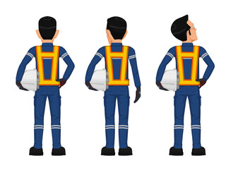 Set of construction worker ,back view on white background