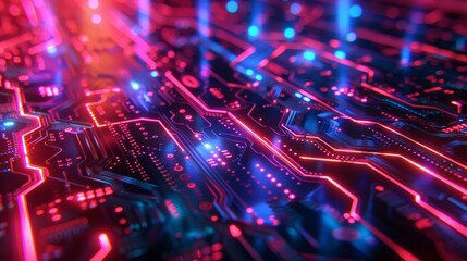 Fototapeta premium 3D closeup of a mysterious lightemitting cryptographic cybernetic module cyberpunk glow