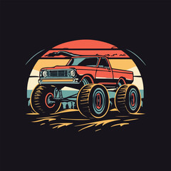 Vector funny monster truck cartoon landscape very detailed vector art proportional tshirt design vector  © zahidID: #10462466