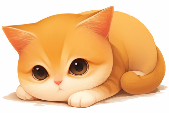 Clipart of a cute fat cat with big eye resting