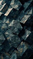 Closeup of detailed geometric shapes forming a block pattern on a dark background creating a mysterious atmosphere