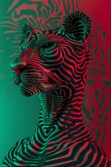 Detailed 3D portrait of a pop artstyle animal isolated against a red and green backdrop evoking a sense of isolation and intrigue