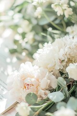 Lush peonies bathed in soft sunlight, ideal for floral themes. 