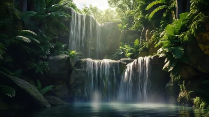 Fotobehang Cascading waterfalls in a hidden tropical paradise. © Exotic Graphics