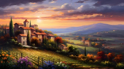 Deurstickers Panoramic view of Tuscany, Italy at sunset. © Iman