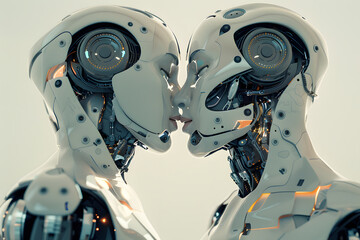 Fototapeta premium Two cyborgs almost kissing