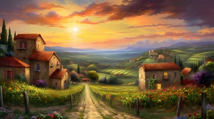 Poster Panoramic view of vineyard in Tuscany, Italy © Iman
