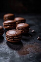 Stacked chocolate macarons, a feast for the senses. Suitable for culinary presentations. 