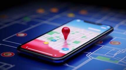 Smartphone with map, 3D Map pins, GPS, navigator pin checking points, 3D World Map icon, technology and application mobile smart phone with mobile, delivery tracking, transportation, generate by AI
