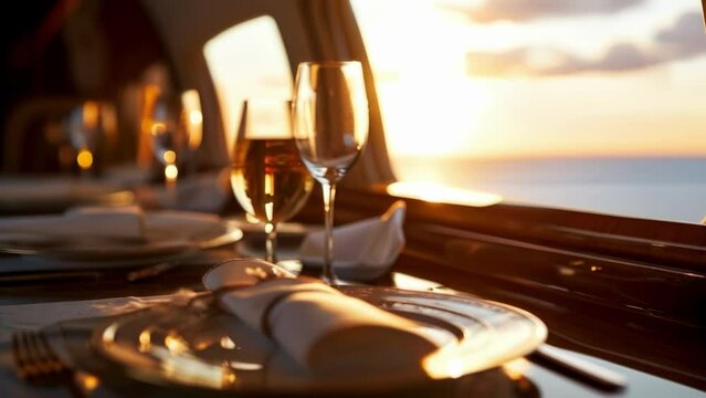 As you dine in luxury inside the private jet, let your gaze wander to the breathtaking coastal scenes that can be seen through the windows, adding to the overall opulence of the setting.