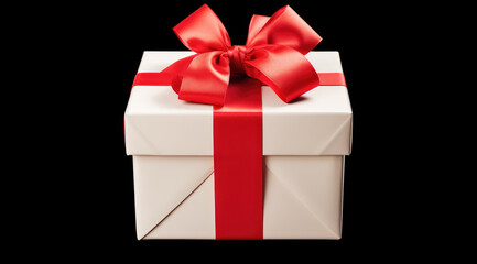 Gift box with red ribbon isolated on transparent and white background.