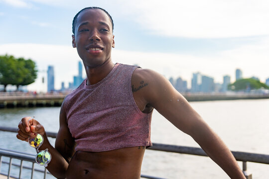 Portrait Of A Happy Gay Man During New York Pride March.