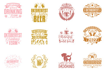 Obraz premium Beer, Oktoberfest t shirt design bundle. Oktoberfest SVG Bundle Beer Svg, Women's Oktoberfest Shirt, Girl Beer Design, Prost, Pretzels and Beer, Vector EPS Editable Files Bundle.