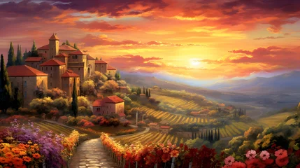 Foto auf Glas Panoramic view of vineyards in Tuscany, Italy © Iman