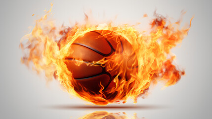 "Basketball on Fire Isolated on White Background, Generative Ai"