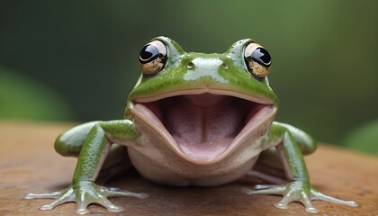 Fototapeta premium A frog with its mouth open cute froggy jumping flying