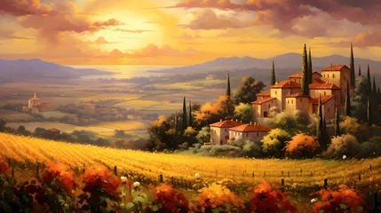 Deurstickers Panoramic view of Tuscany, Italy, at sunset © Iman