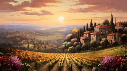 Vineyard in Tuscany, Italy. Panoramic view