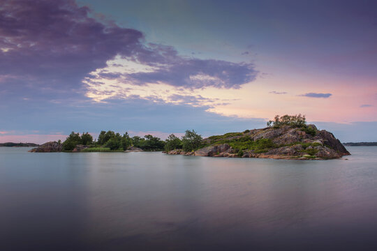 finnish archipelago island during sunset in finland