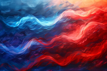 Mixing of blue and red waves, merging of abstract colors