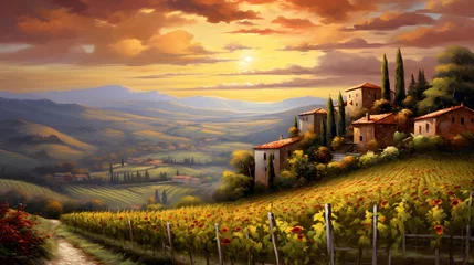 Deurstickers Panoramic view of Tuscany landscape at sunset, Italy © Iman