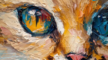 Oil cat portrait painting in multicolored tones